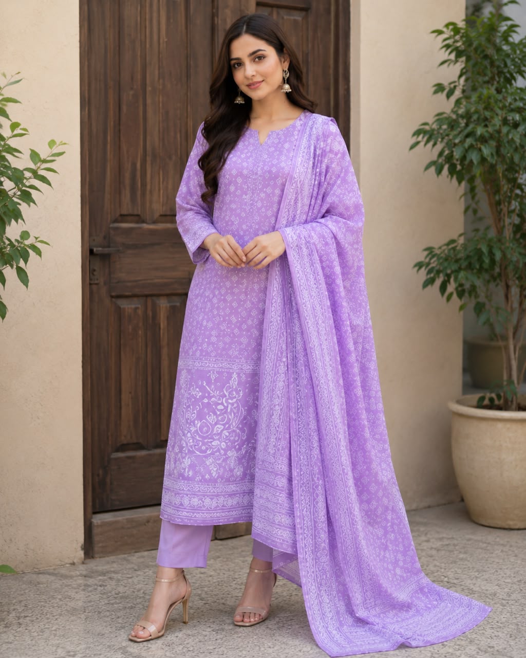 Lavender Blossom Cotton Suit – 3 Piece