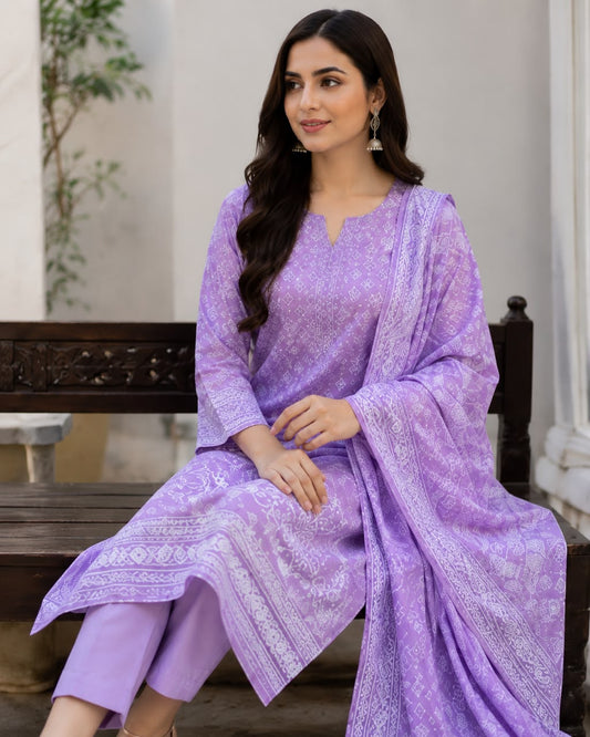 Lavender Blossom Cotton Suit – 3 Piece