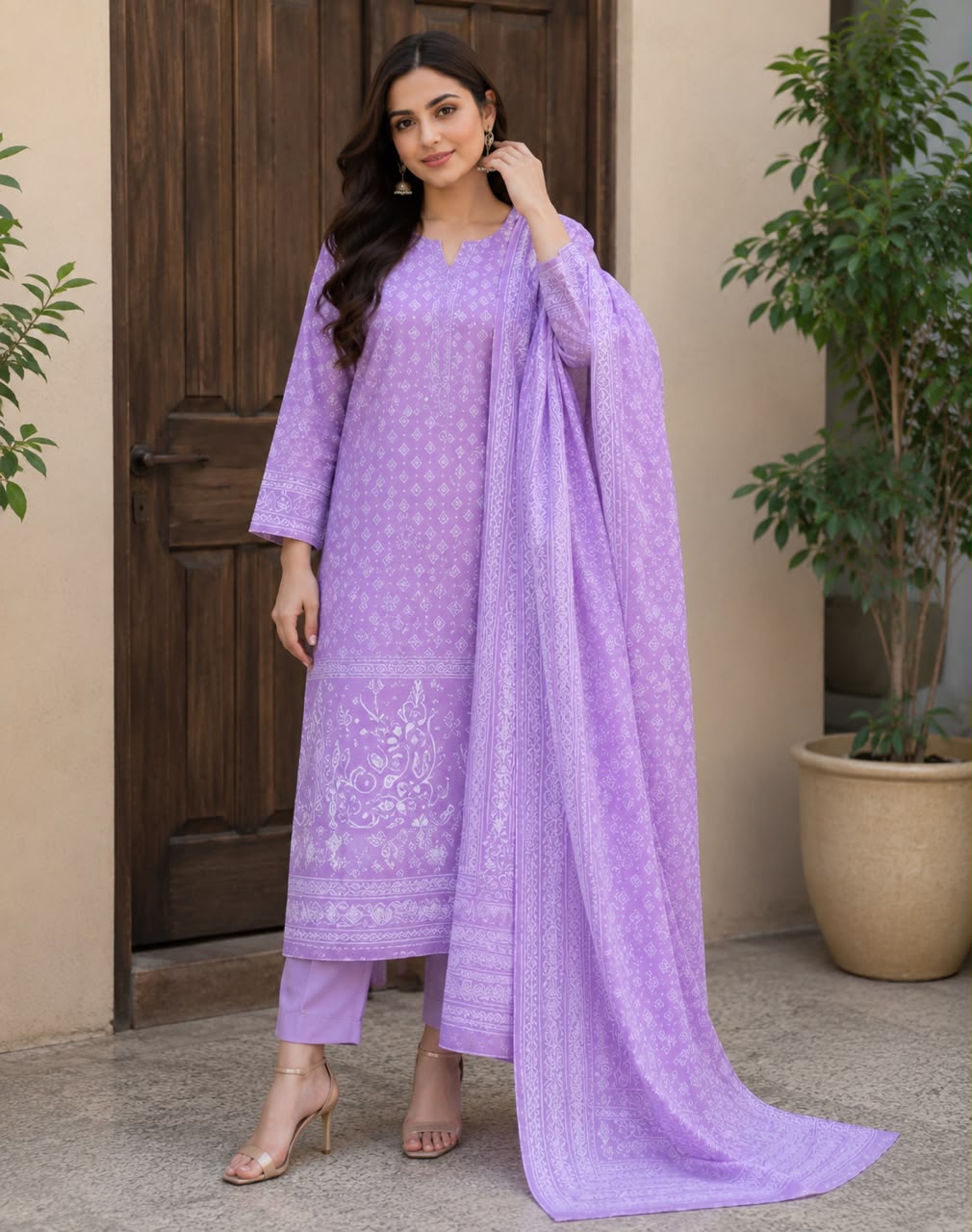 Lavender Blossom Cotton Suit – 3 Piece