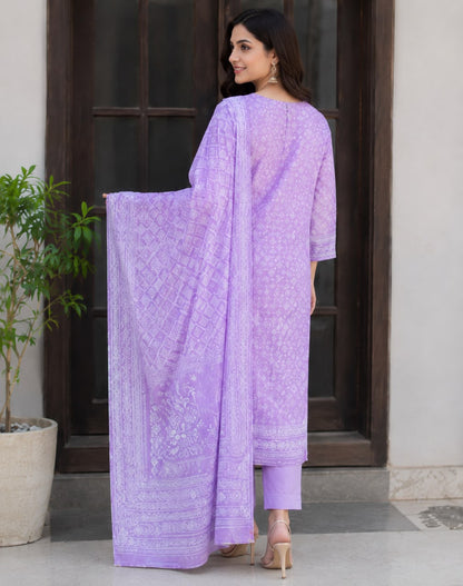 Lavender Blossom Cotton Suit – 3 Piece