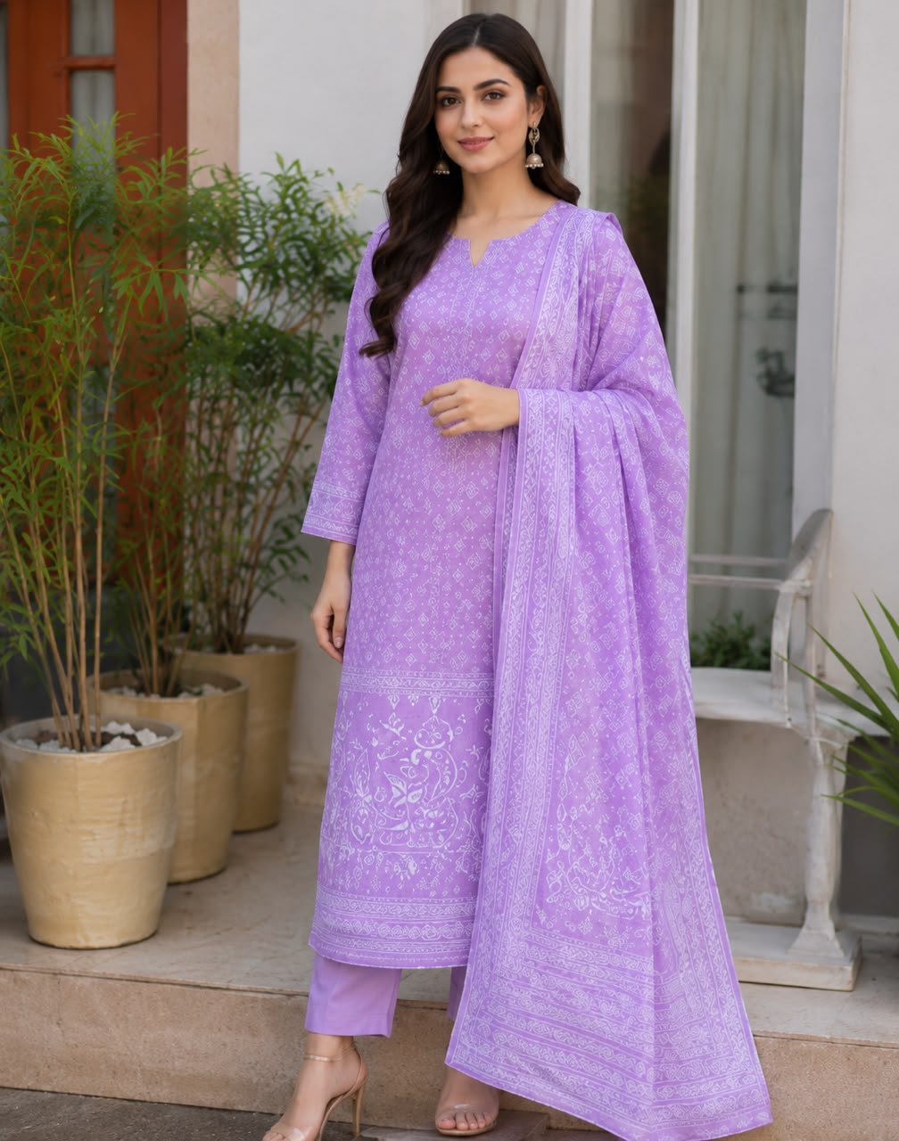 Lavender Blossom Cotton Suit – 3 Piece