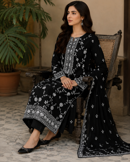 Zarmina BlackCotton Suit