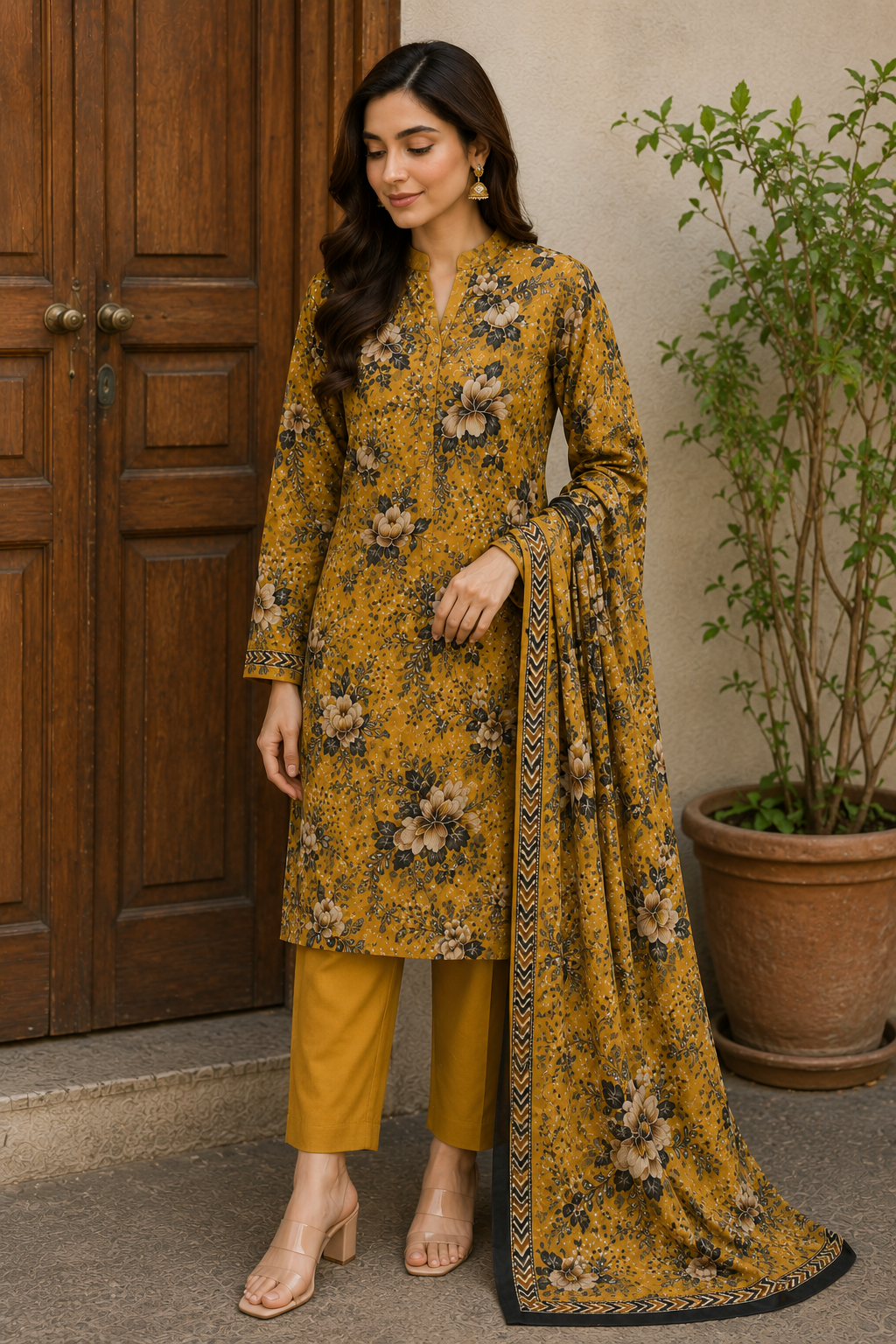 🌼 Sunehri Bahaar Floral – Premium Printed Lawn 3 Piece Suit