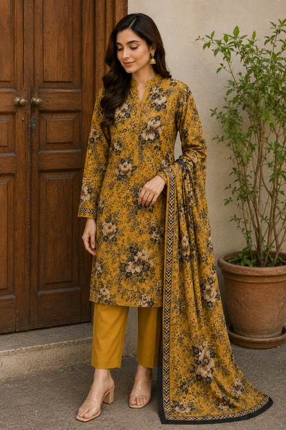 🌼 Sunehri Bahaar Floral – Premium Printed Lawn 3 Piece Suit