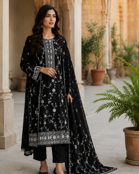 Zarmina BlackCotton Suit