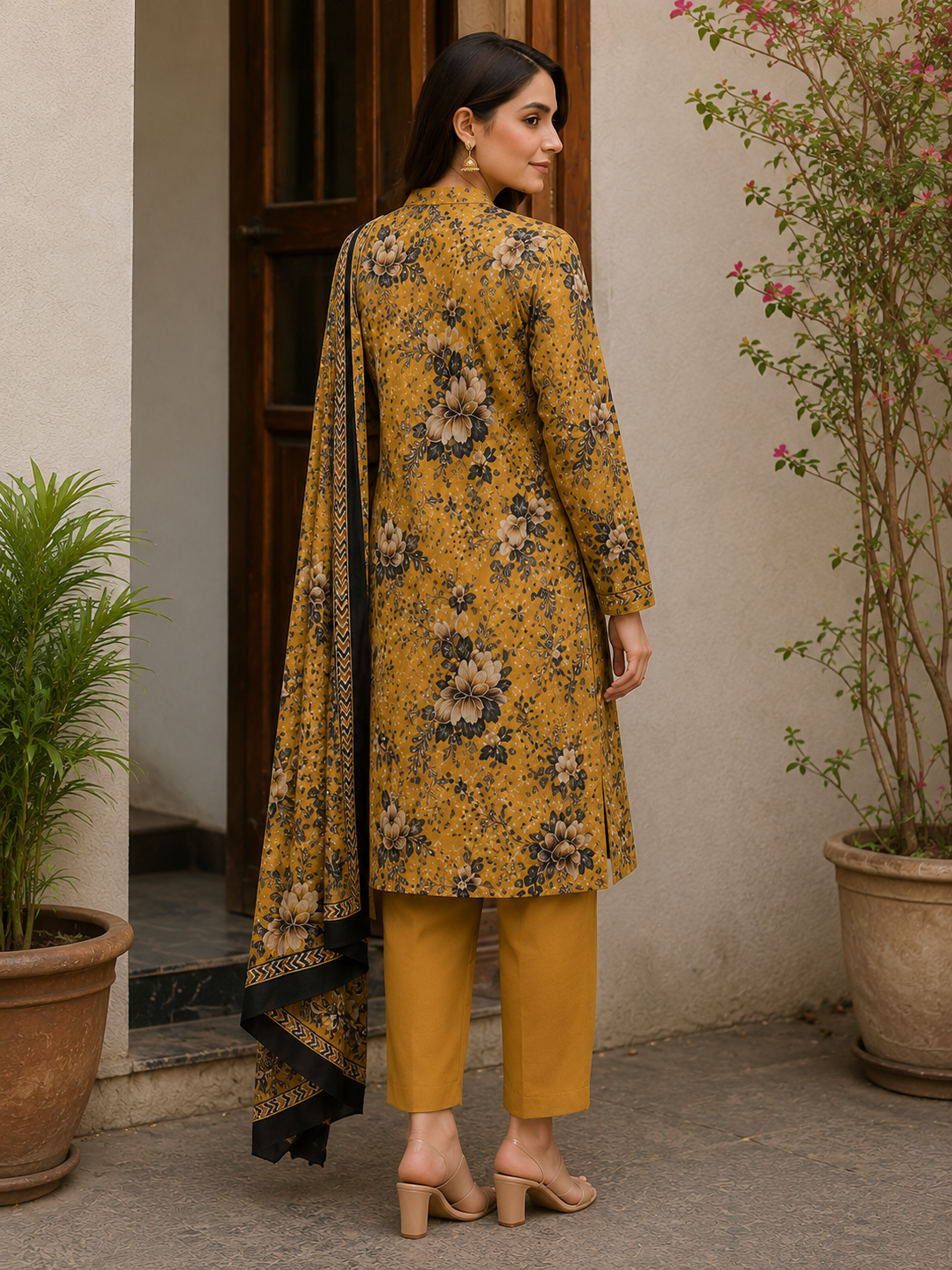 🌼 Sunehri Bahaar Floral – Premium Printed Lawn 3 Piece Suit