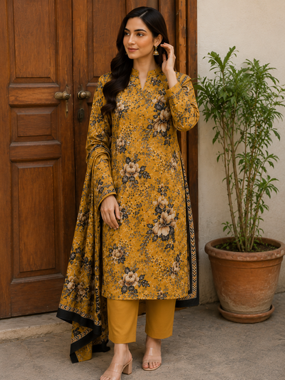 🌼 Sunehri Bahaar Floral – Premium Printed Lawn 3 Piece Suit