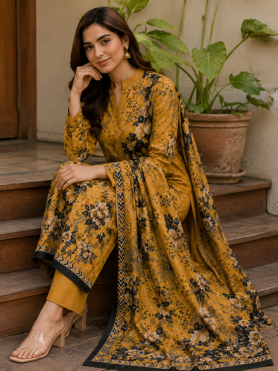 🌼 Sunehri Bahaar Floral – Premium Printed Lawn 3 Piece Suit