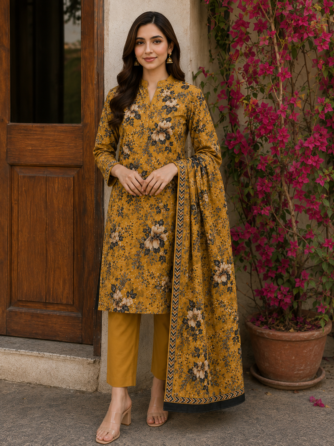 🌼 Sunehri Bahaar Floral – Premium Printed Lawn 3 Piece Suit